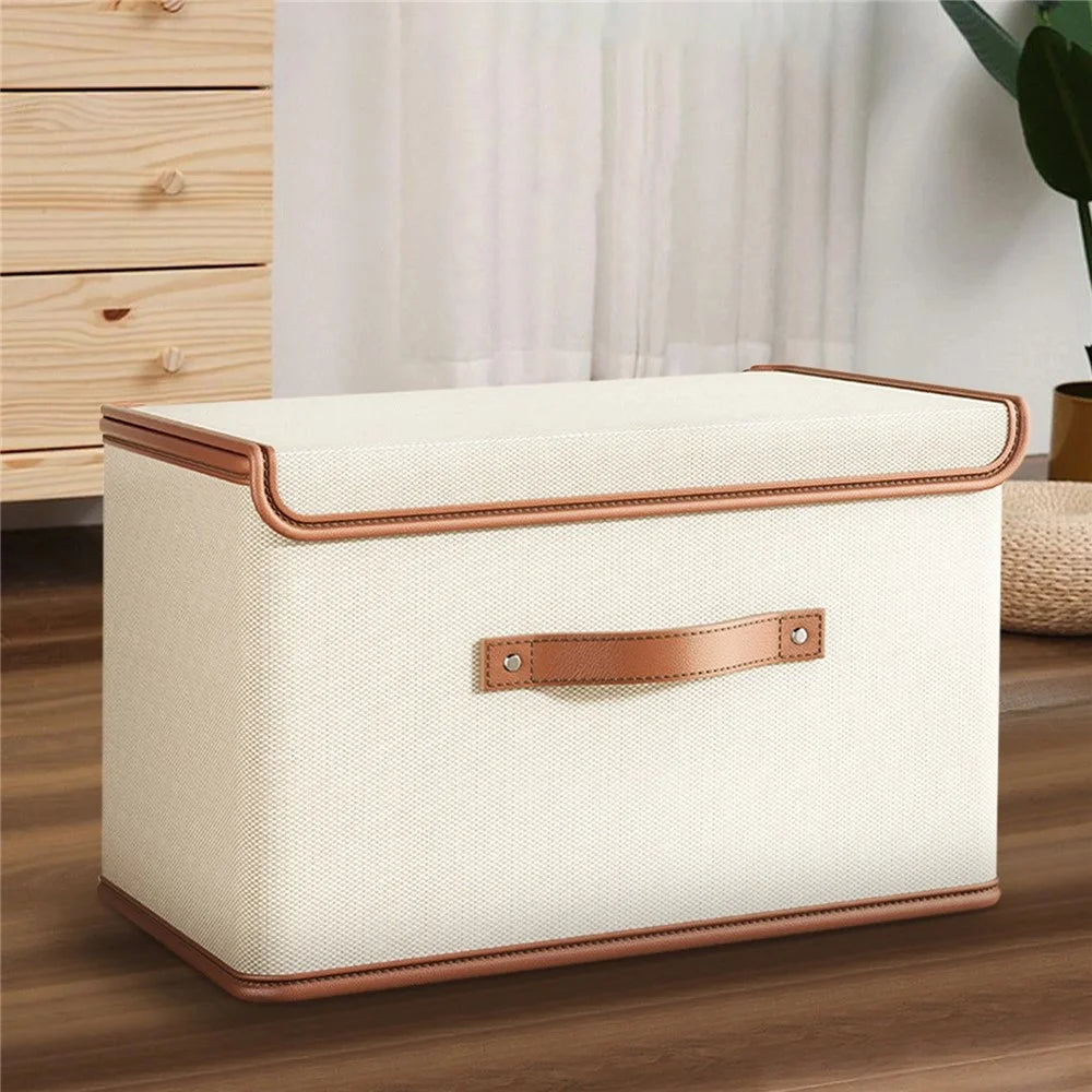 44×30×29cm Large Oxford Fabric Storage Box Large Capacity Foldable Organizer with Lid and Handle for Clothes Toys Books - Beige - 7