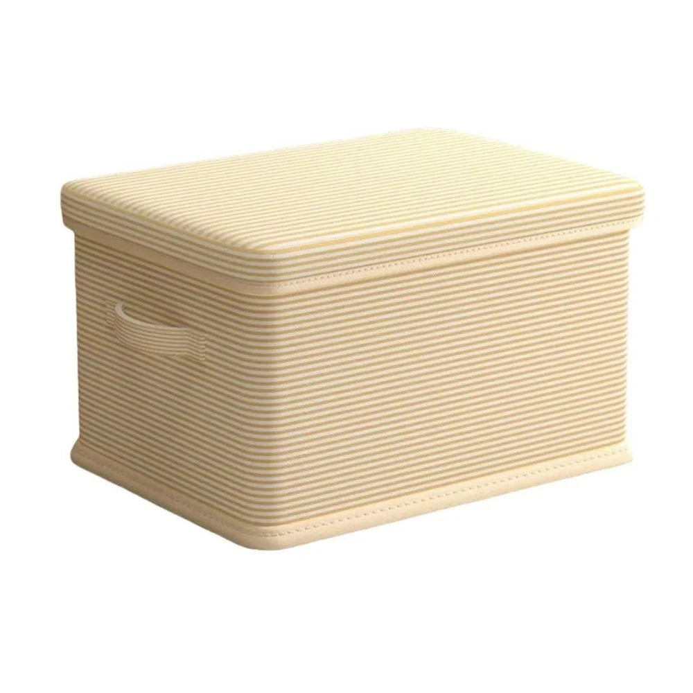 45×35×25cm Large Striped Storage Box Foldable Lidded Organizer with Reinforced Handles for Wardrobe Closet - Beige Stripe - 1