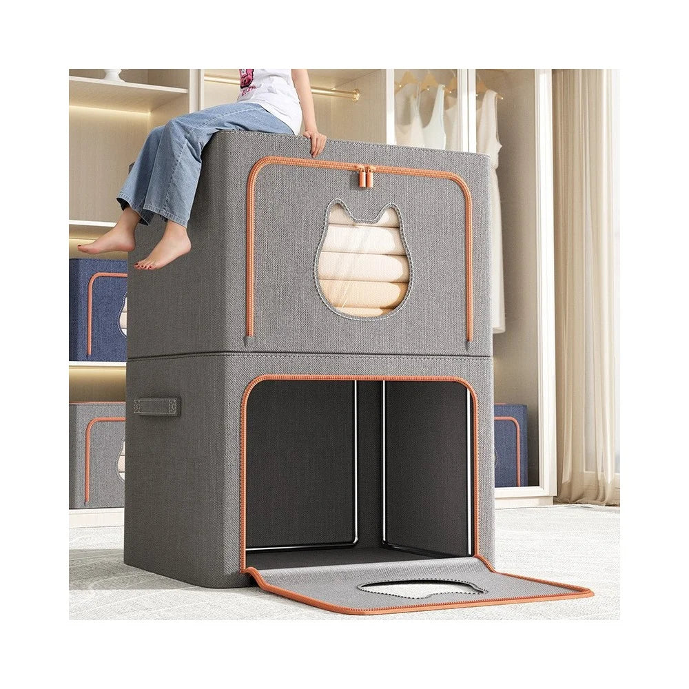 100L 60 x 42 x 40CM Foldable Storage Box with Cat Ear Window Cationic Fabric Steel Frame Organizer - Blue - 5