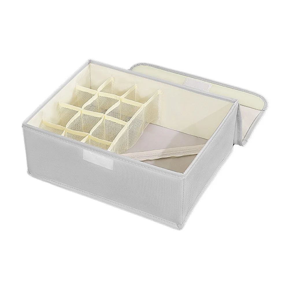 Underwear Organizer Box 13 Compartments Foldable Drawer Divider with Lid for Socks Bras Clothes Storage - Light Grey - 1