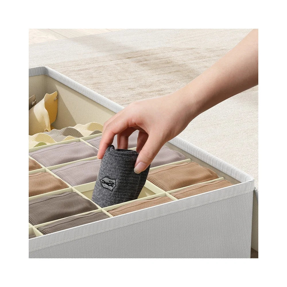 Underwear Organizer Box 13 Compartments Foldable Drawer Divider with Lid for Socks Bras Clothes Storage - Light Grey - 3