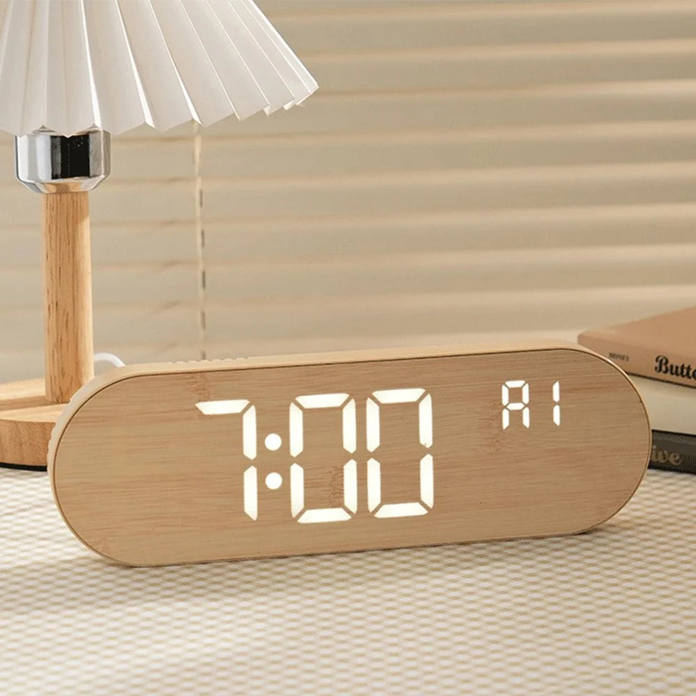 GH8053 Oval Shape Multi-function Wall Clock 4 Brightness Levels Adjustable LED Electronic Clock with Date and Temperature Display - Yellow - 2