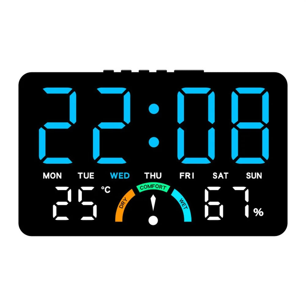 GH9007 Large Screen Digital LED Electronic Clock Multifunction Temperature Humidity Alarm Clock - Black Shell+Blue Light - 1
