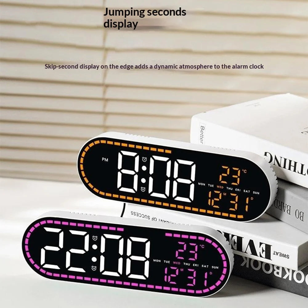 GH9009 Multifunctional Temperature Humidity Wall Clock Oval Shape LED Digital Alarm Clock for Living Room Bedroom - Black Shell+Green Light - 2