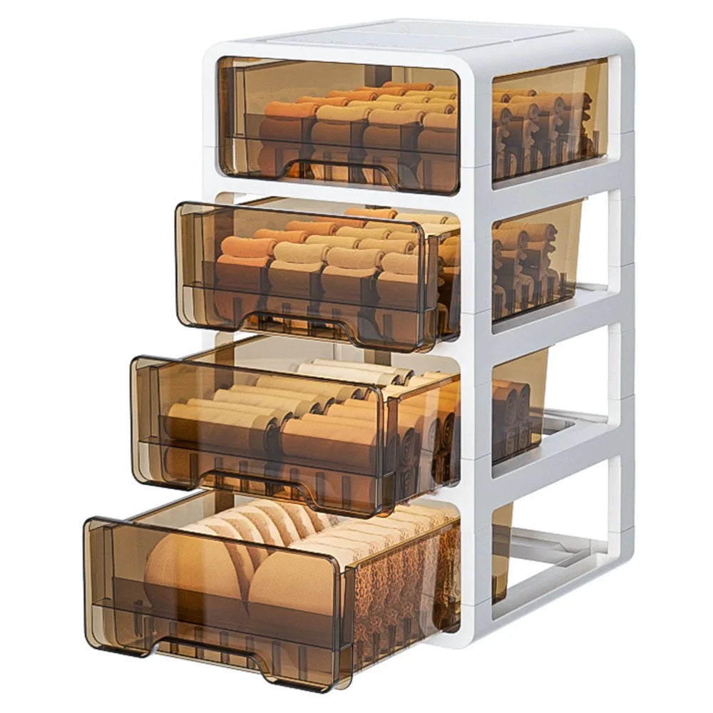 4-Layer Drawer Organizer Box Underwear Socks Storage Case Semi-Transparent Compartmented for Bedroom - 1