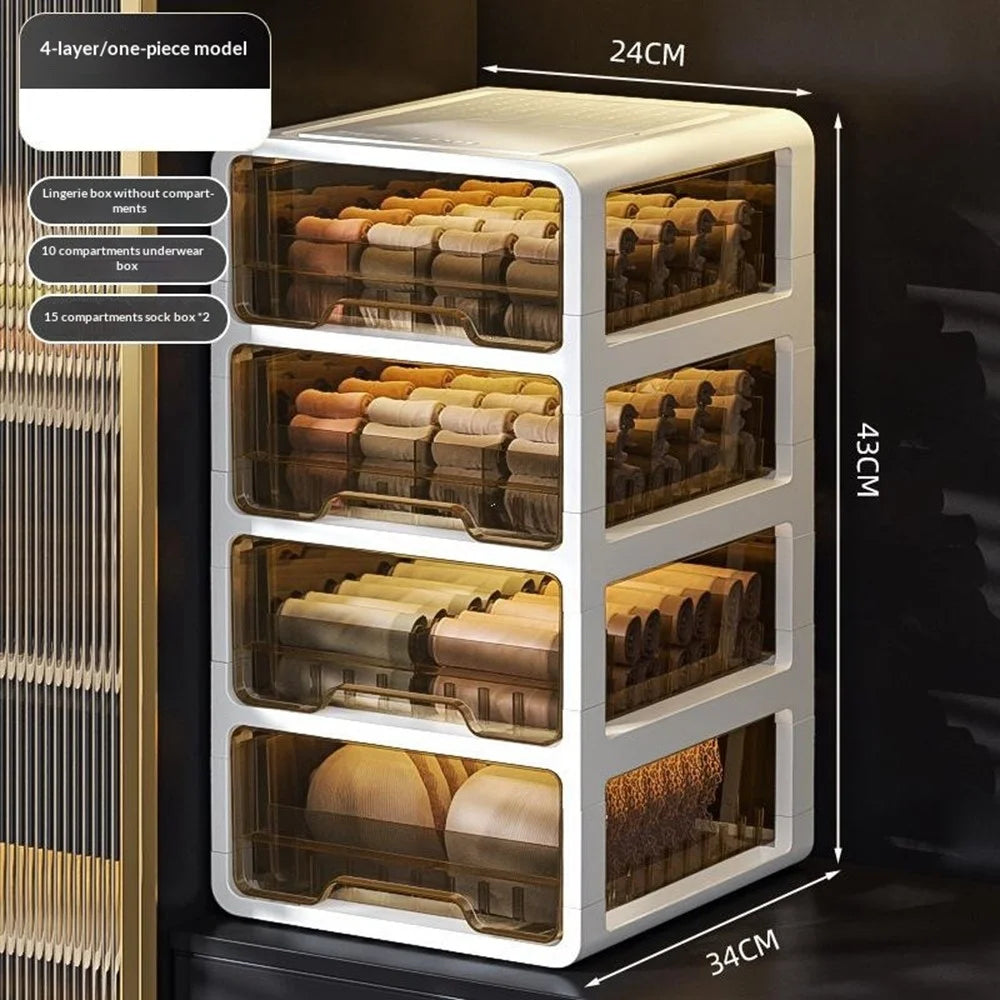 4-Layer Drawer Organizer Box Underwear Socks Storage Case Semi-Transparent Compartmented for Bedroom - 2