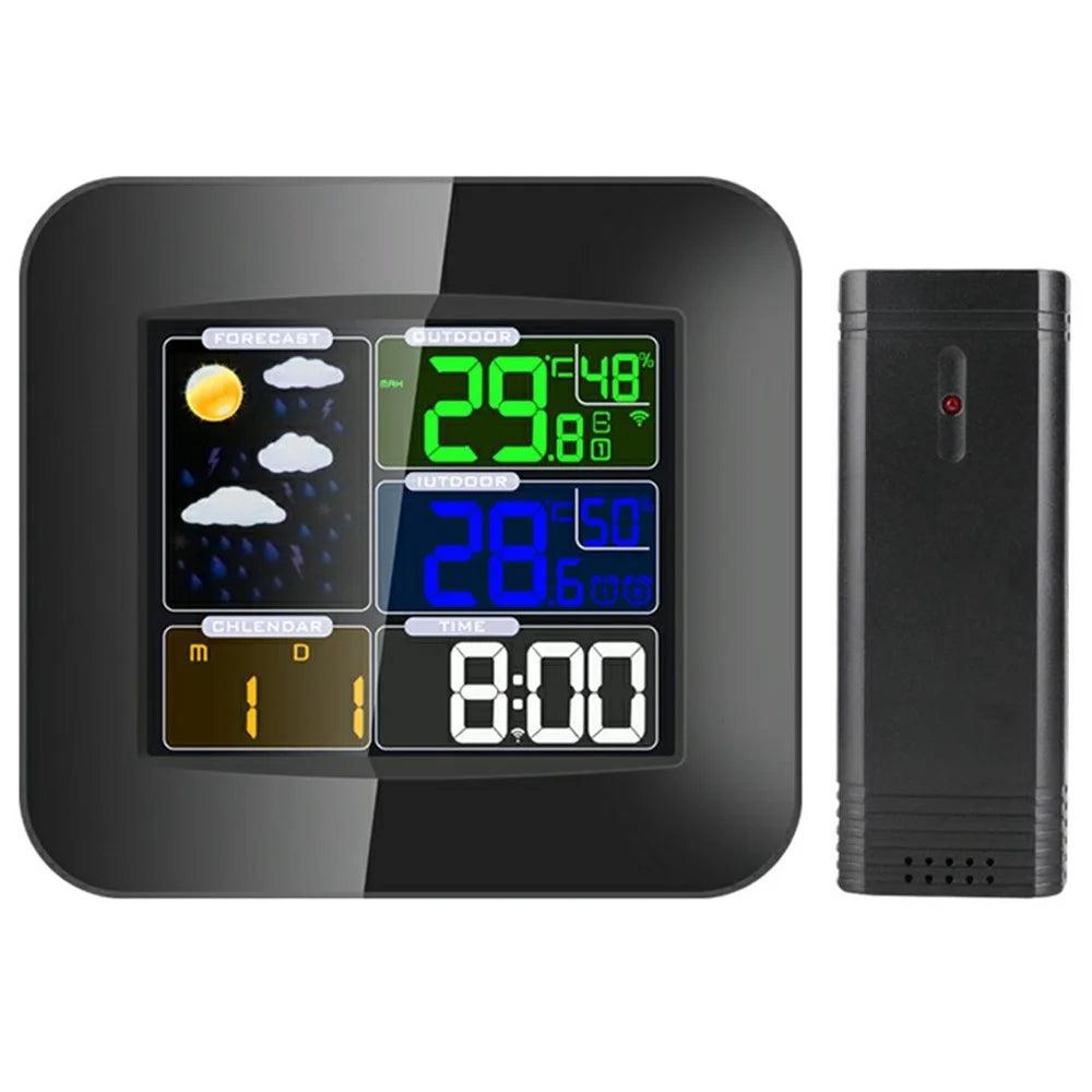 TS-75-US Wireless Weather Station Color LCD Indoor Outdoor Thermometer Hygrometer Desktop Clock Weather Monitoring Digital Clock - Black - 1