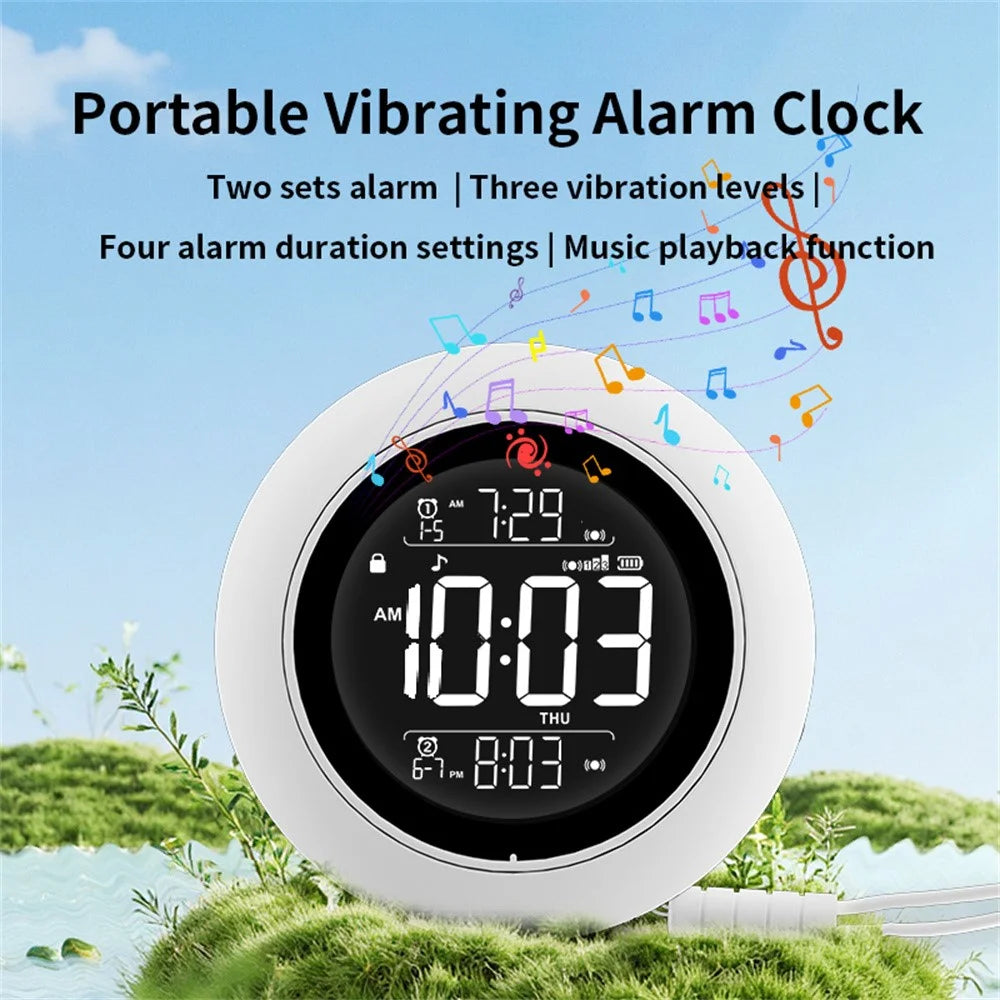 TS-BC800 Portable Vibrating Alarm Clock Music Playback Function Dual Alarm 3-Level Vibration Digital Desk Clock - White - 6