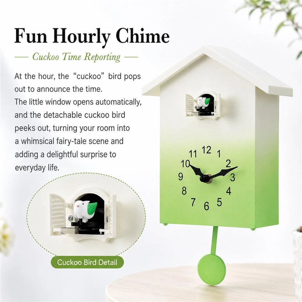 Cuckoo Clock Wall Clock Fairy Tale House Design Hourly Chime Bird Pendulum Decorative Clock for Living Room Kids Room - T62  /  Green - 2
