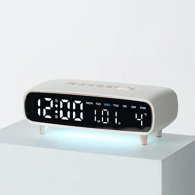 2819 Temperature Display LED Digital Clock Multifunctional Alarm Clock with Atmosphere Light - White - 1