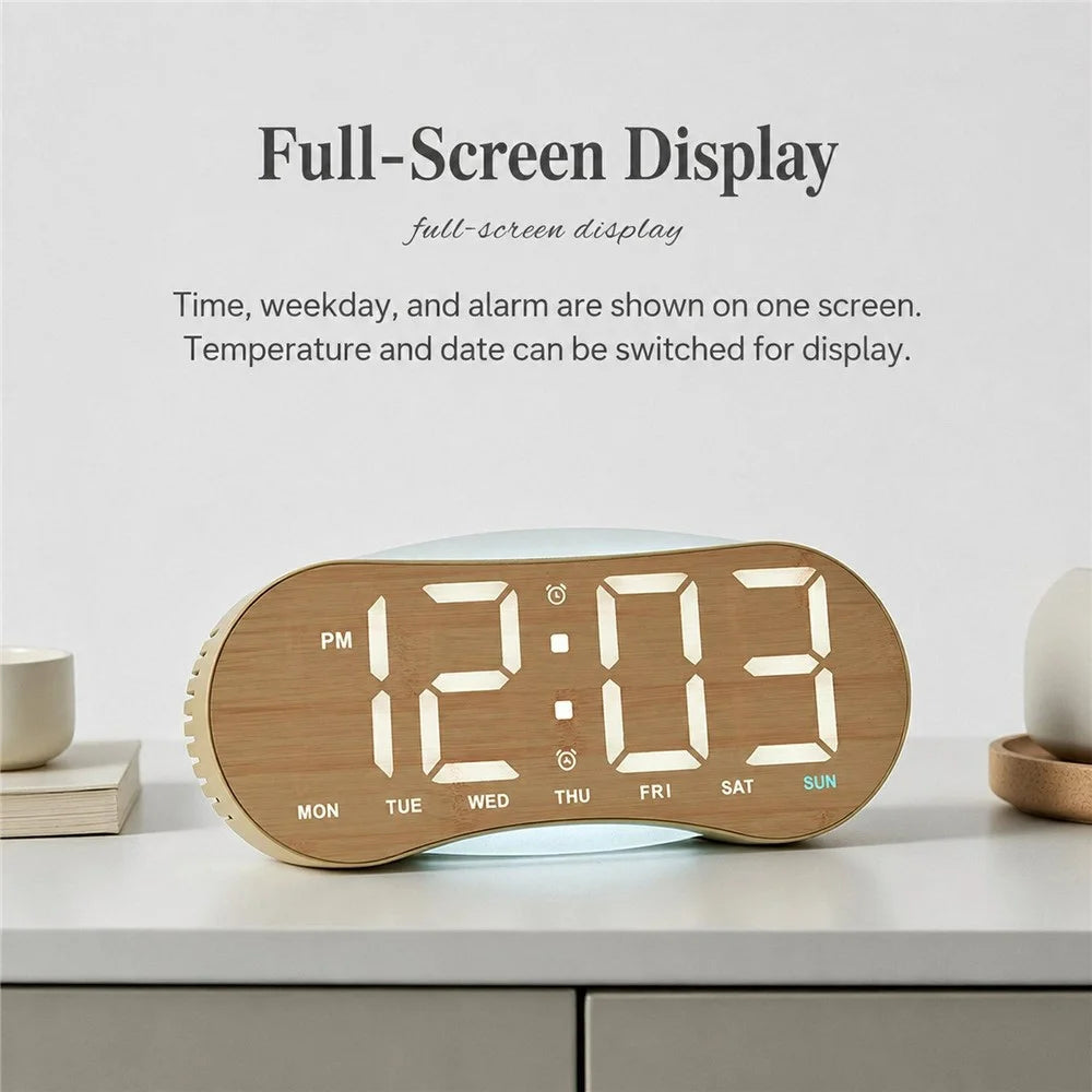 LED Digital Clock Curved Screen Time Date Large Display Adjustable Brightness Wall Desk Clock - GH9031 Black Shell  /  Blue Light - 2