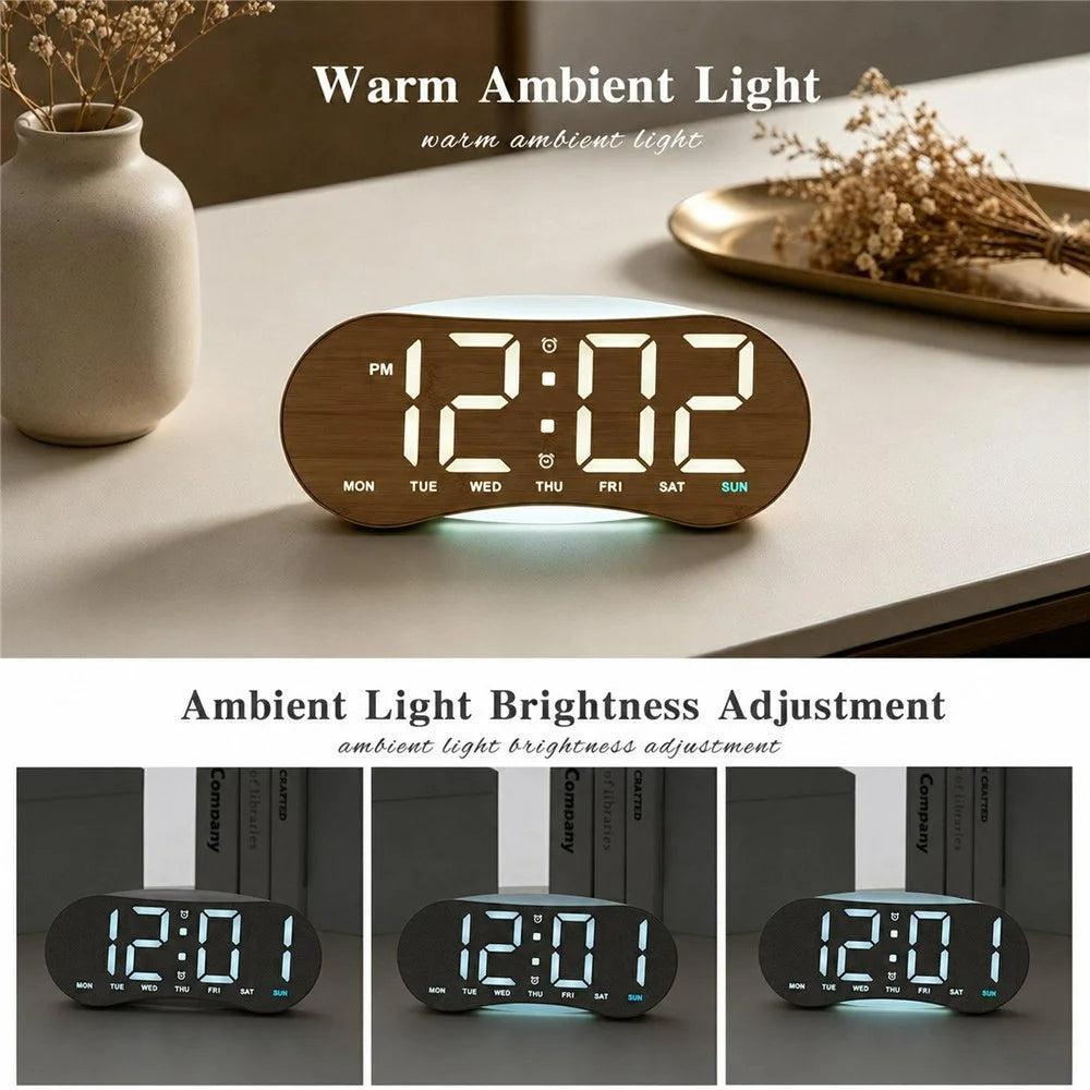 LED Digital Clock Curved Screen Time Date Large Display Adjustable Brightness Wall Desk Clock - GH9031 Black Shell  /  Blue Light - 4