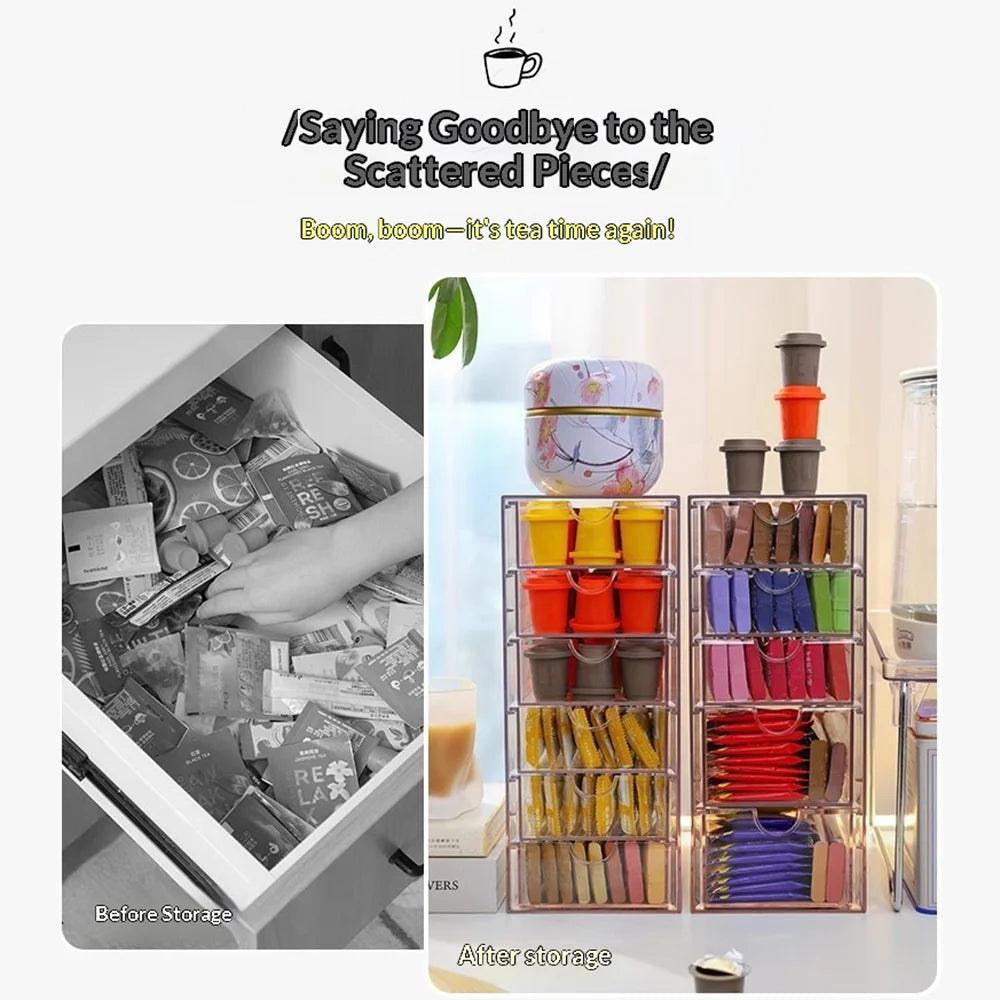 6-Layer Desktop Drawer Storage Organizer Large Capacity for Coffee Capsules Tea Bags - Clear - 2