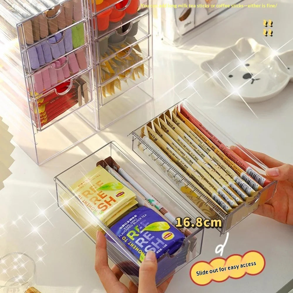 6-Layer Desktop Drawer Storage Organizer Large Capacity for Coffee Capsules Tea Bags - Clear - 4