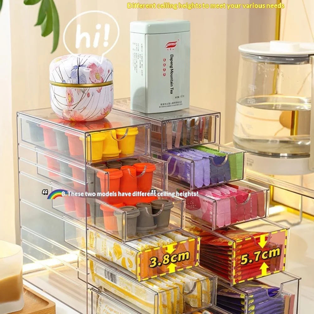 6-Layer Desktop Drawer Storage Organizer Large Capacity for Coffee Capsules Tea Bags - Clear - 7