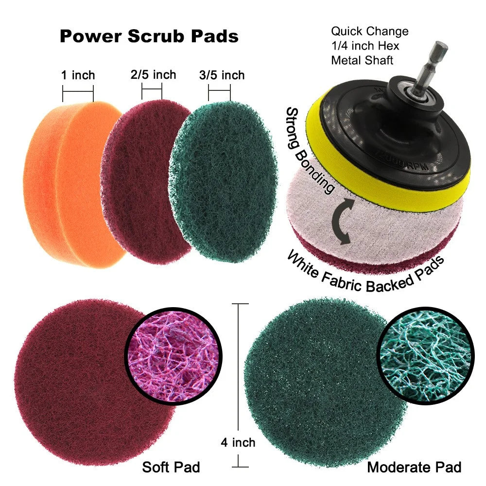 14Pcs HX1908 Electirc Drill Brush Set Scrub Pads and Sponge Cleaner Kit with Drill Bit Extender - 2
