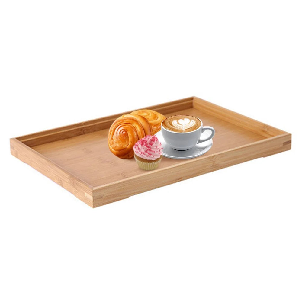 28*21*2.5cm Raised Edge Design Bamboo Food Serving Tray Decorative Trays for Living Room/Restaurants - 2