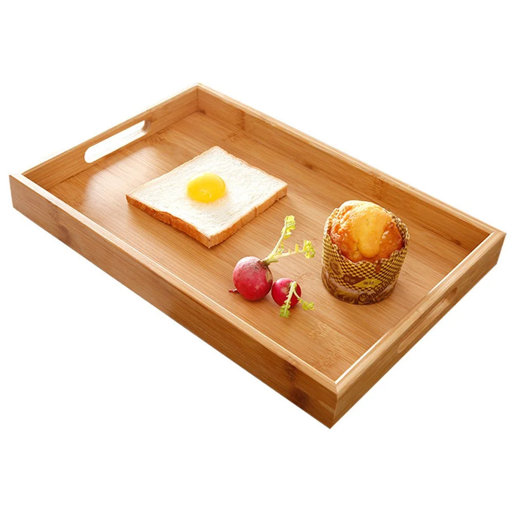 45*33*4cm Natural Color Bamboo Serving Tray Bed Breakfast Food Snack Decorative Trays for Eating/Working/Storing/Decorating - 2
