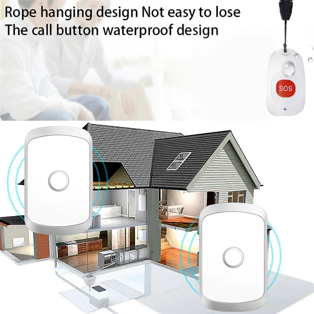 C20 Elderly Monitoring Alarm Home EU Plug Wireless Caregiver Pager Smart Call System Senior Personal Buzzer Alarm 1 Call Button and 2 Receivers - Silver - 2
