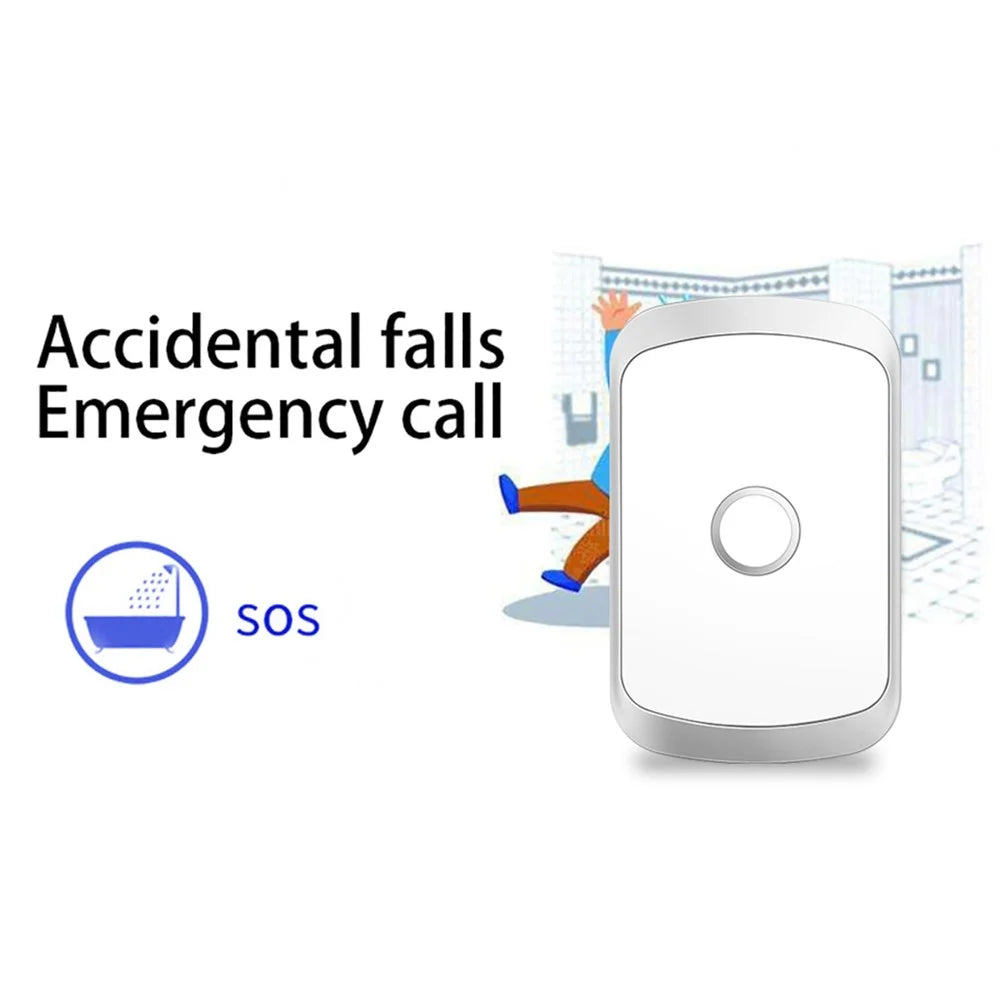 C20 Elderly Monitoring Alarm Home EU Plug Wireless Caregiver Pager Smart Call System Senior Personal Buzzer Alarm 1 Call Button and 2 Receivers - Silver - 4