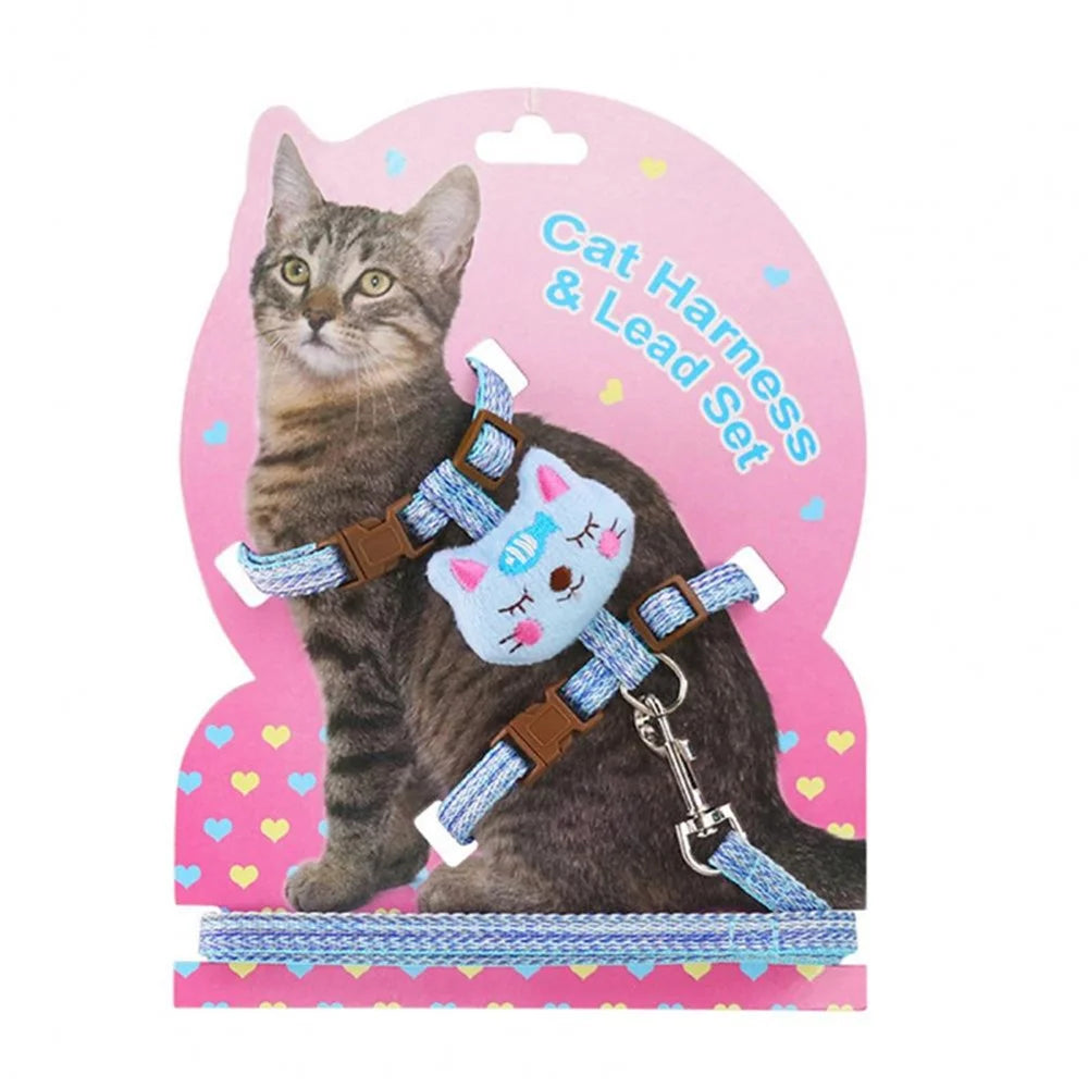 Size S Cartoon Animal Design Nylon Pet Harness Leash Adjustable Dog Cat Walking Lead Leash - Blue - 2