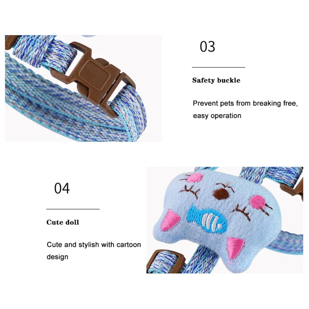 Size S Cartoon Animal Design Nylon Pet Harness Leash Adjustable Dog Cat Walking Lead Leash - Blue - 5