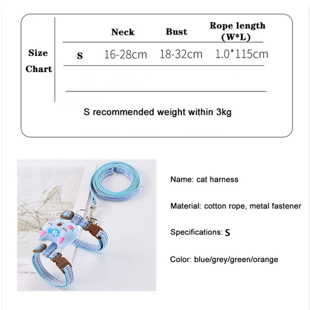 Size S Cartoon Animal Design Nylon Pet Harness Leash Adjustable Dog Cat Walking Lead Leash - Blue - 6