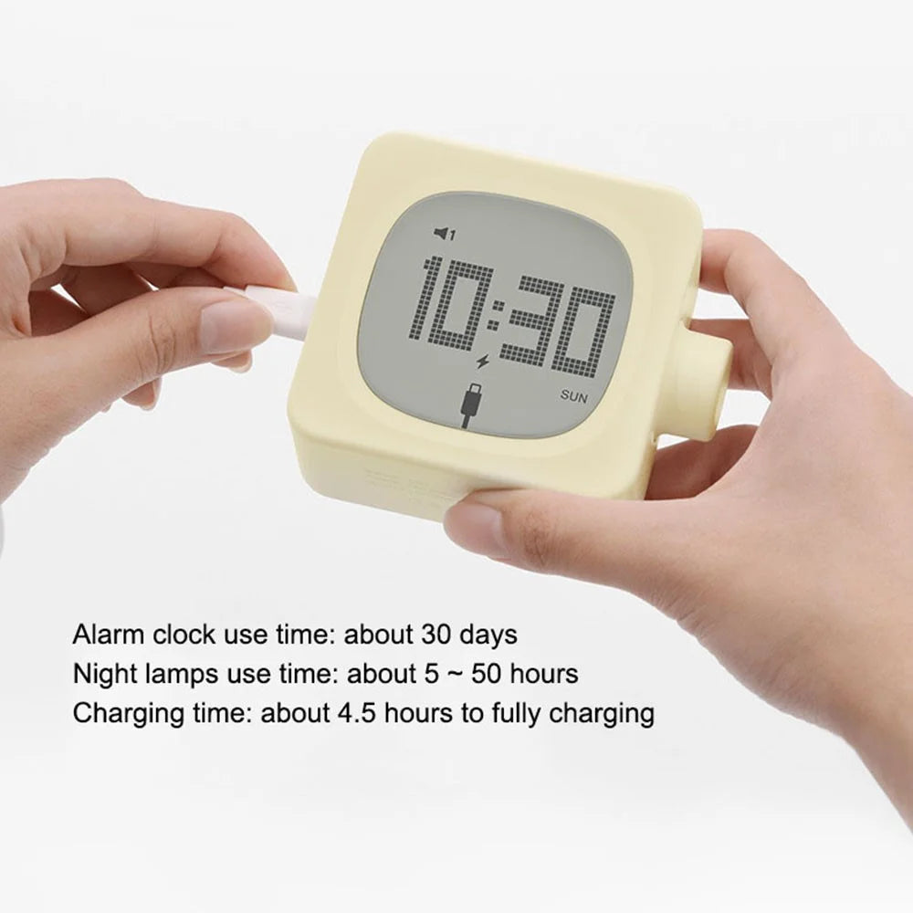 MUID H-CL-04 Smart Square Alarm Clock Bedside LED Wake-Up Night Light Desktop Digital Table Snooze Clock Home Decor - Yellow - 2
