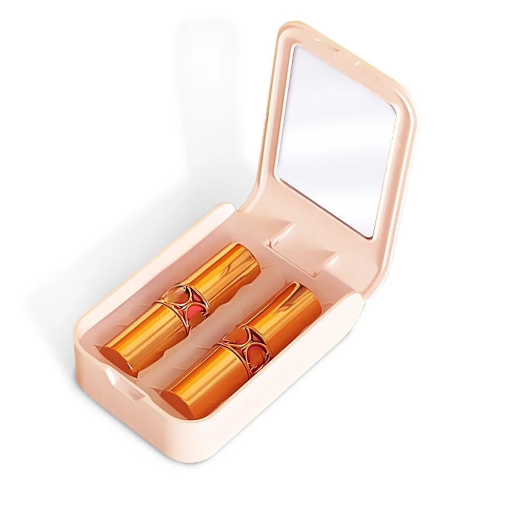 ABS+Silicone Makeup Lipstick Storage Box Container Gift Portable Lip Cream Case Holder with Mirror for Women Girls - Pink - 5