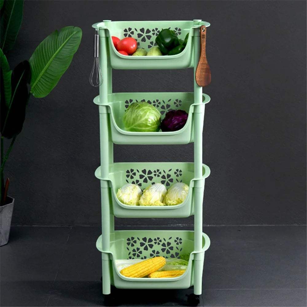 2074 Kitchen Plastic Storage Trolley Vegetable Fruit Organizer 4 Layer Rolling Shelf, Medium Size (BPA Free, No FDA Certificate) - Green - 2