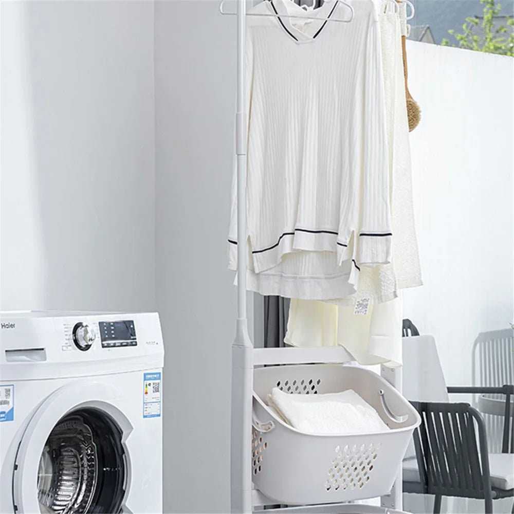 889 Garment Rack Clothing PP Storage Basket Moving Cart Clothes Organizer for Home Bedroom Laundry - 7