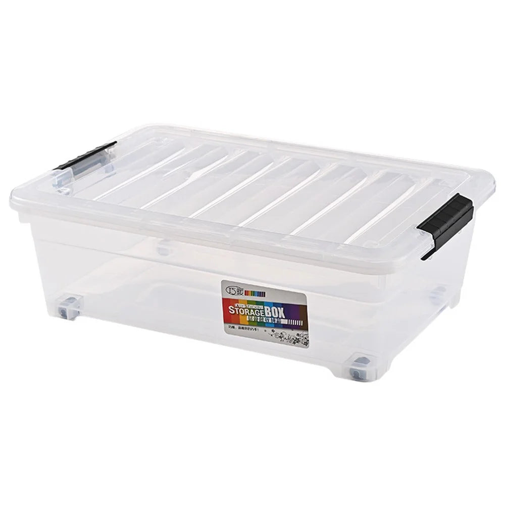 25L Household Clothes Quilt Organizer Transparent Plastic Underbed Storage Box with Wheels, Size M - 1