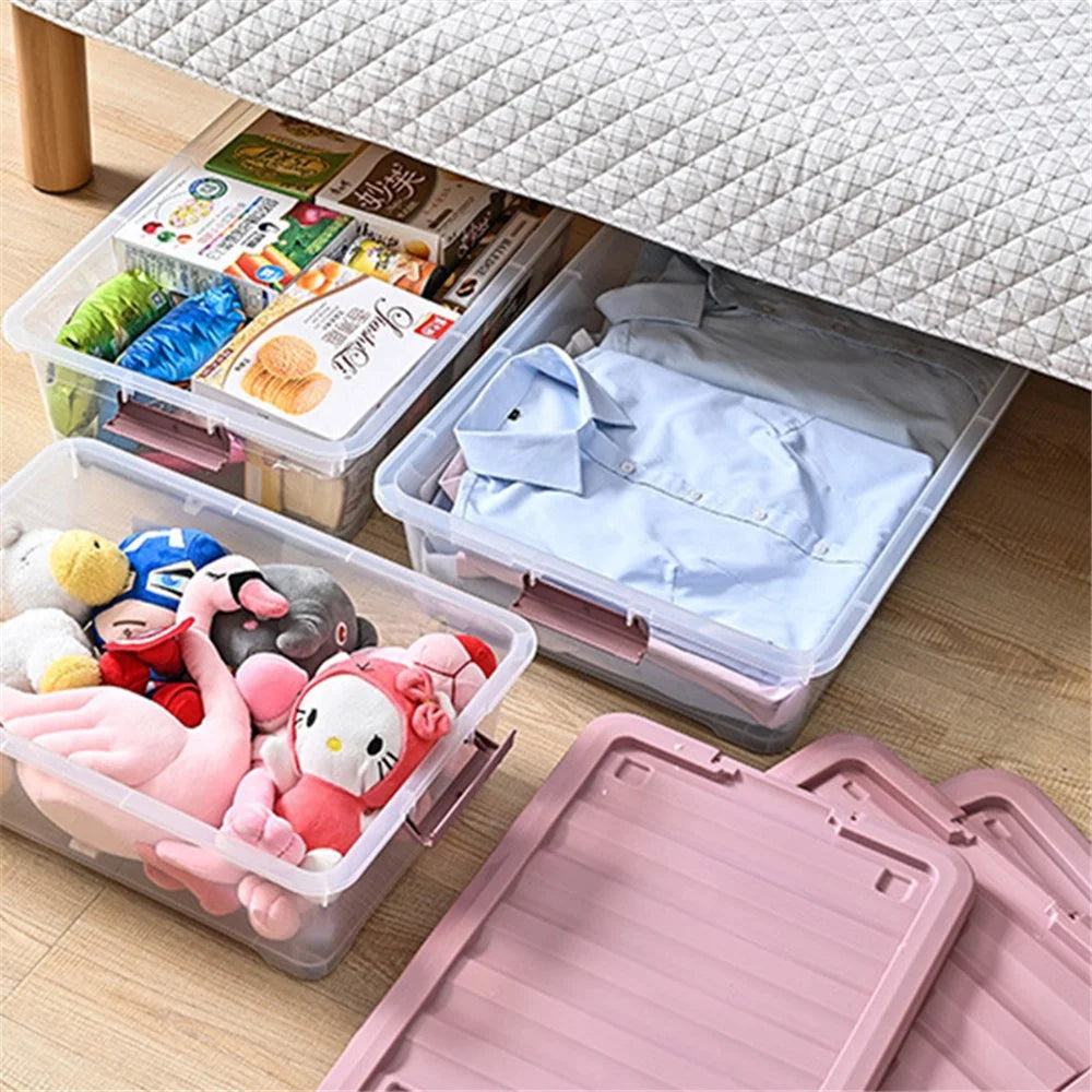 25L Household Clothes Quilt Organizer Transparent Plastic Underbed Storage Box with Wheels, Size M - 3
