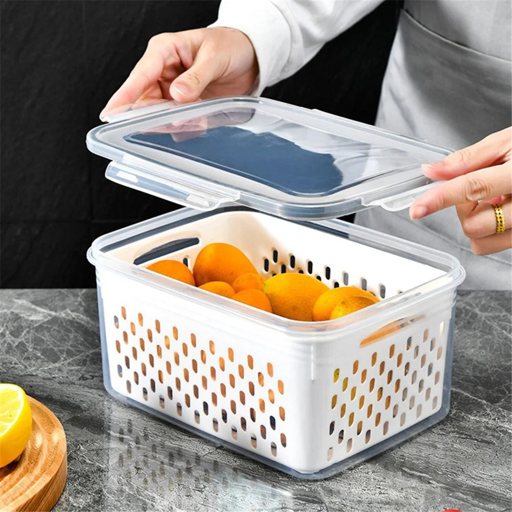 TY-30003 3300ML Kitchen Refrigerator Food Storage Box Clear PP Container with Basket (BPA-Free, No FDA) - 2