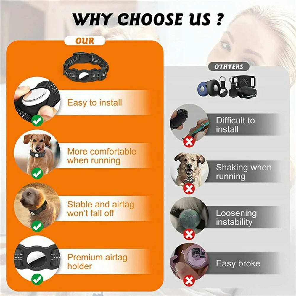 Reflective Nylon Pet Dog Collar for AirTag Bluetooth-compatible Tracker Silicone Case, Size: M - Black - 2