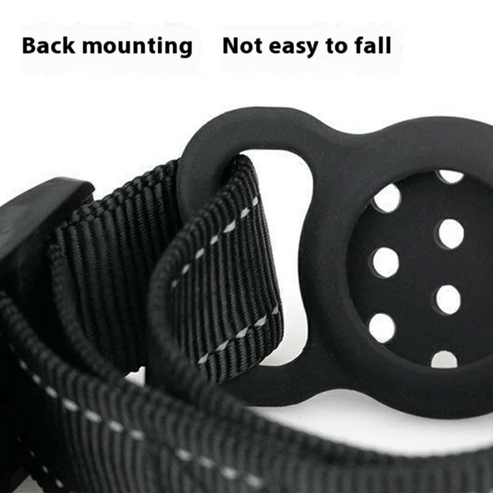 Reflective Nylon Dog Collar for AirTag Tracker Colorful Silicone Case with Protective Film, Size: M - Black - 2