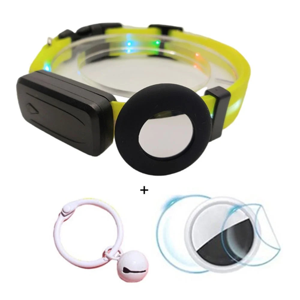 Size S For AirTag Tracker Luminous Pet Collar Set with Silicone Case, Bell, Screen Protectors - Yellow - 1
