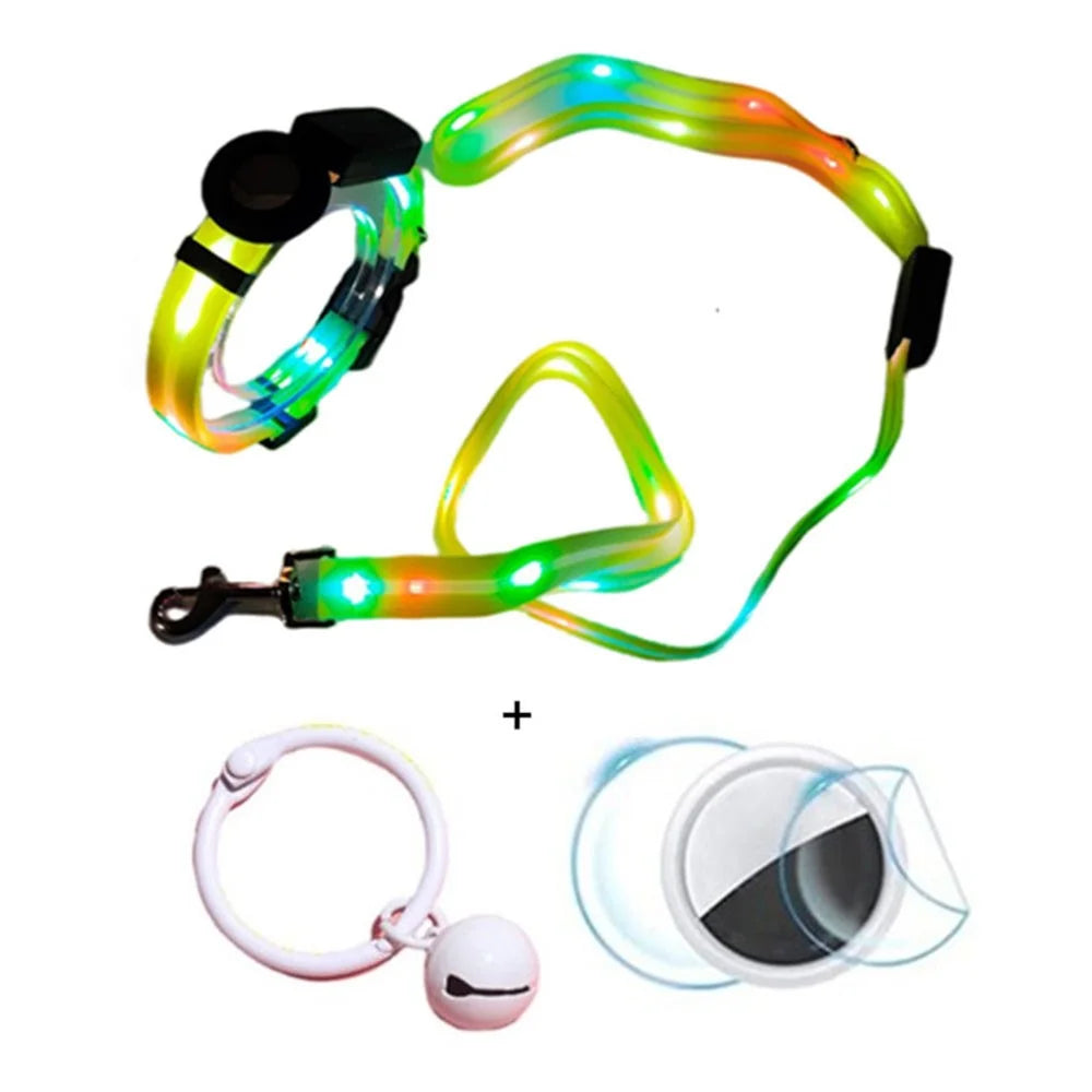 Size S For AirTag Tracker Protective Case Set, LED Pet Collar with Rope, Bell, Film - Yellow - 1