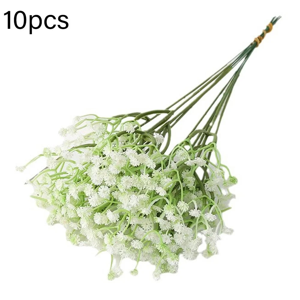 10Pcs Artificial Plastic Babys Breath Flower Stems Photography Props Arrangements Wedding Decor - 1