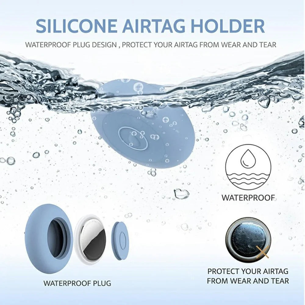 For AirTag Bluetooth-compatible Tracker Anti Drop Silicone Case Bow Decor Pet Collar with Protective Film - Denim Blue - 2