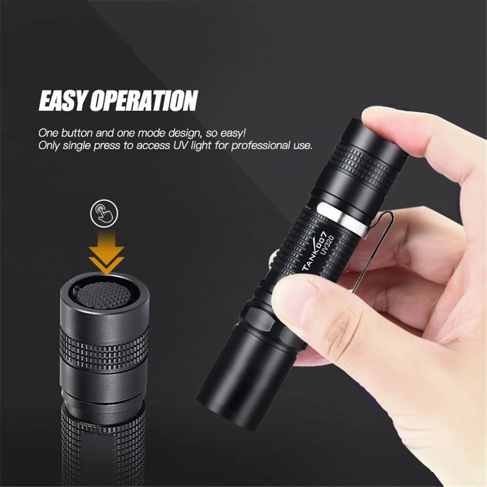 TANK007 UV320 365nm Ultraviolet Flashlight Fluorescence Detection UV Lamp with Clip ( No Battery ) - 4