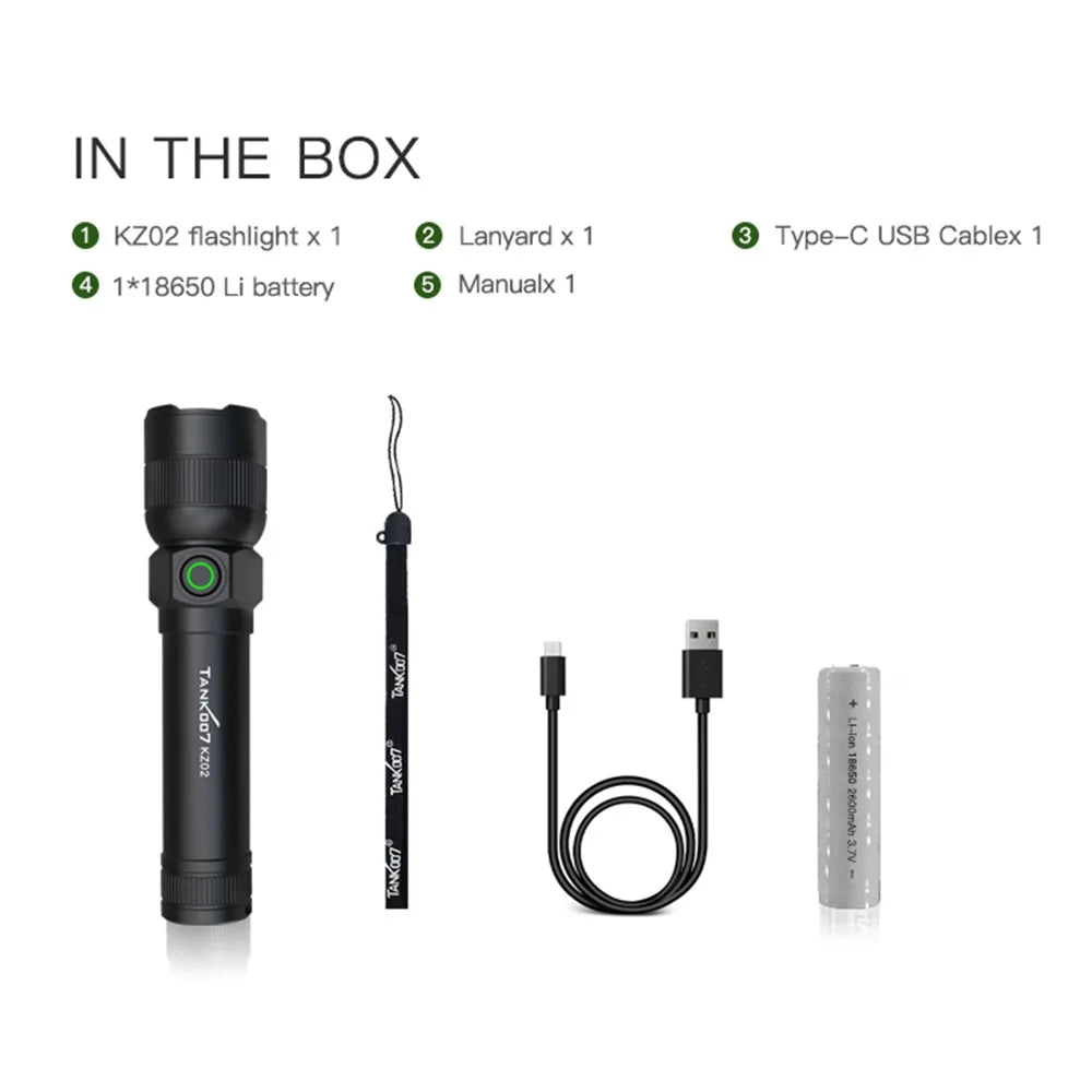 TANK007 KZ02 Zoomable LED Flashlight Outdoor 1000 Lumens Rechargeable High Brightness Torch - 7