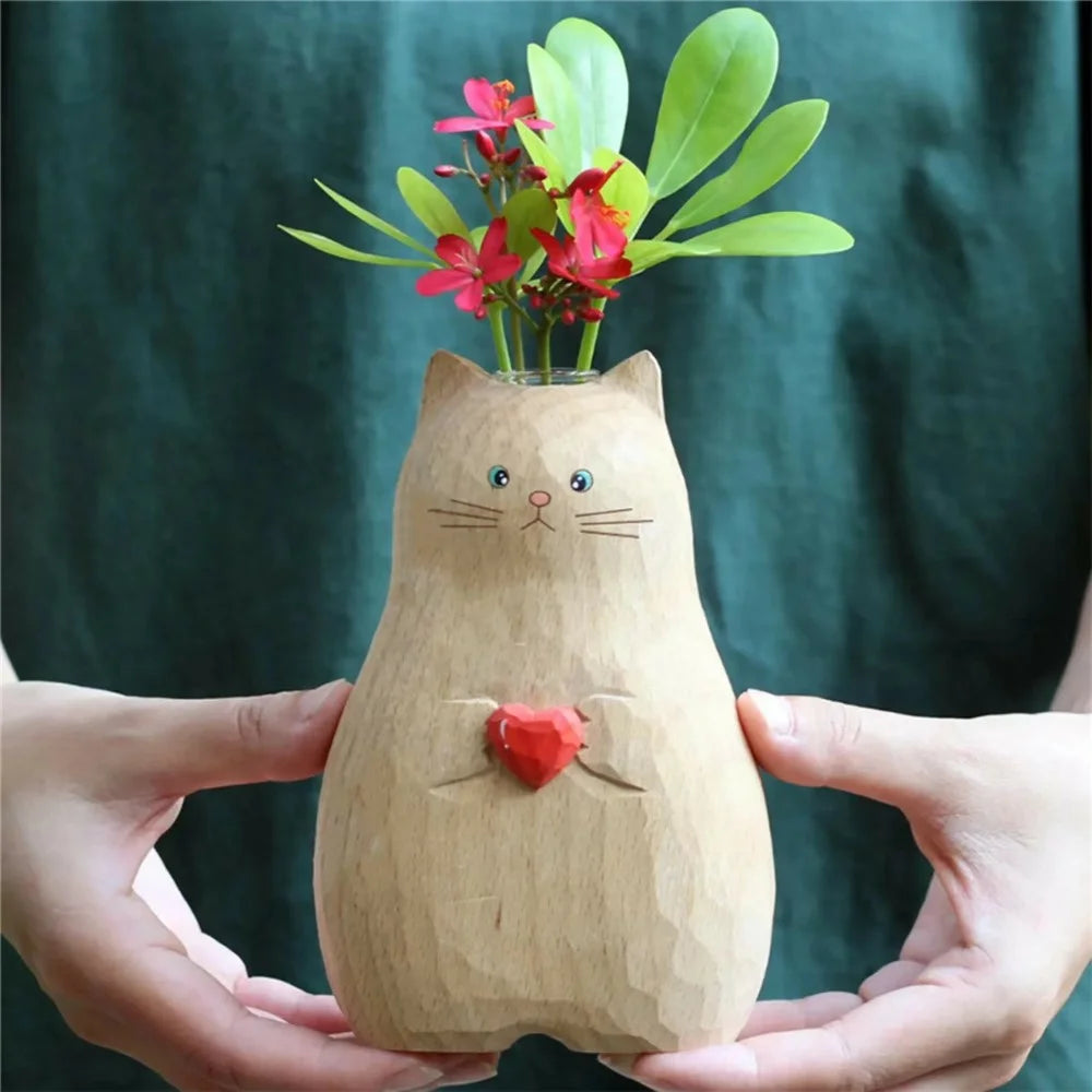 Cat Holding Heart Flower Vase Resin Ornament Home Decor Gift - 5