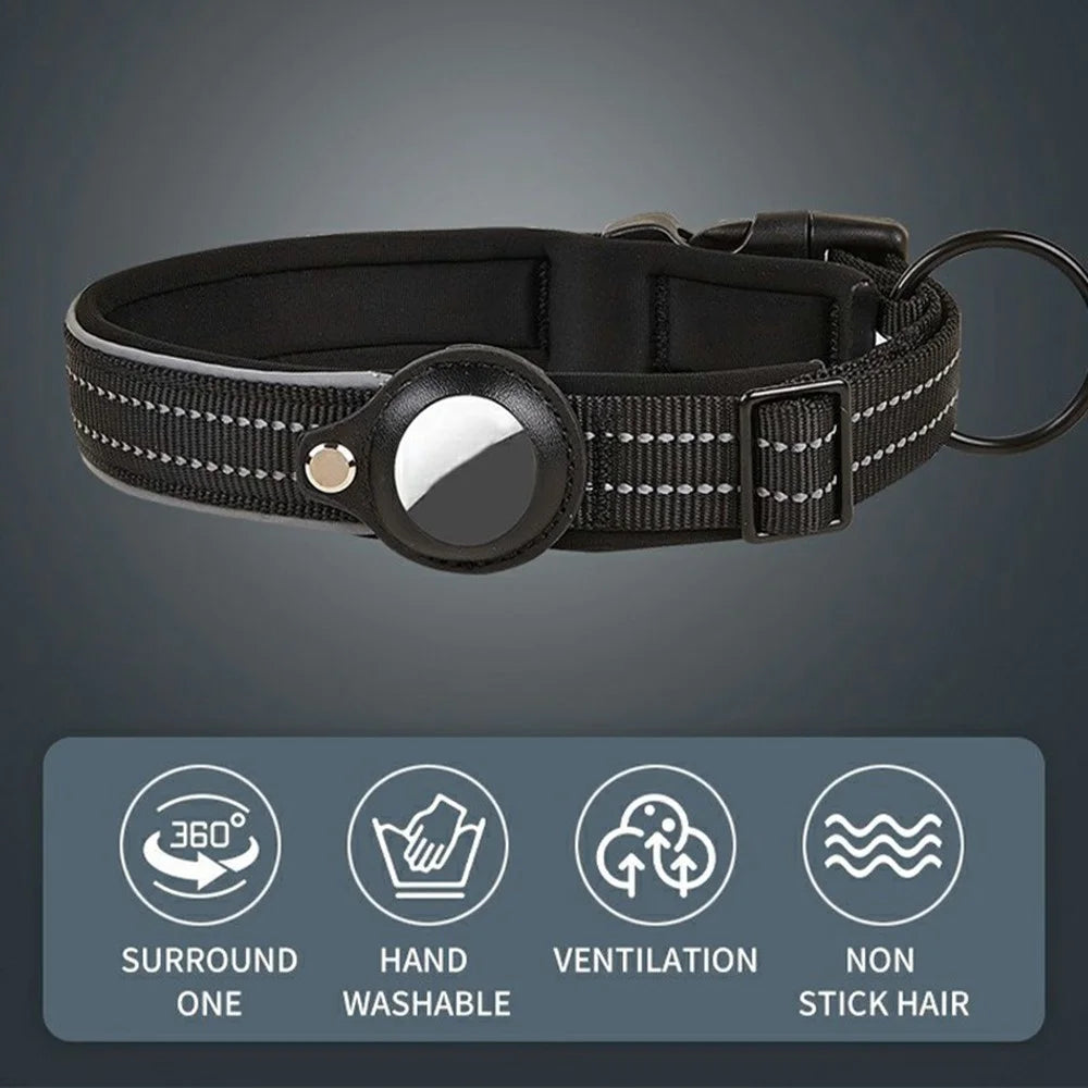 Reflective PU Leather Pet Dog Collar for AirTag Smart Tracker Holder Case, Size: XL - Black - 2