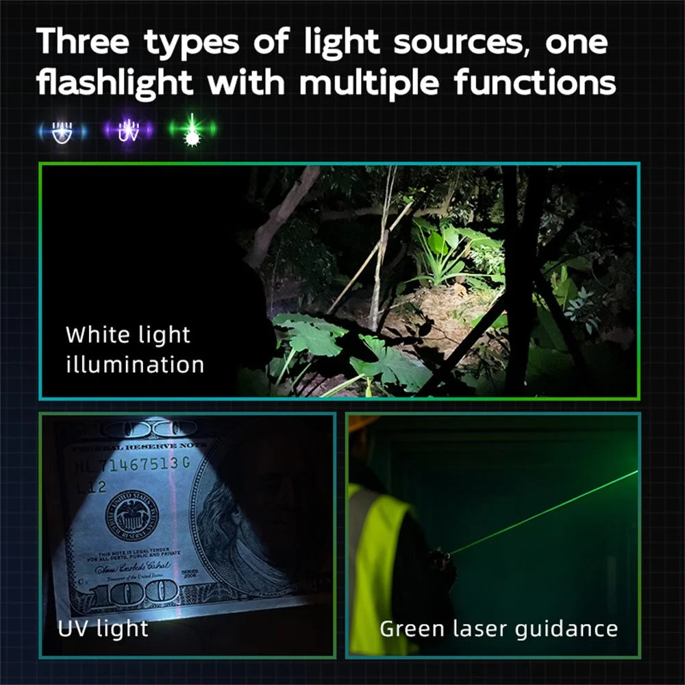 TANK007 WF02L Multifunction EDC Flashlight IP64 Waterproof White Light UV Green Laser Flat Torch with Back Clip - Blue - 4