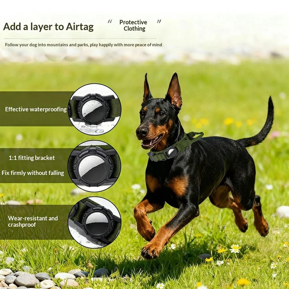 For AirTag Tracker Protector Case Tactical Nylon Collar for Medium  /  Large Pets with Front and Back Hydrogel Film Set - M  /  Dark Green - 2