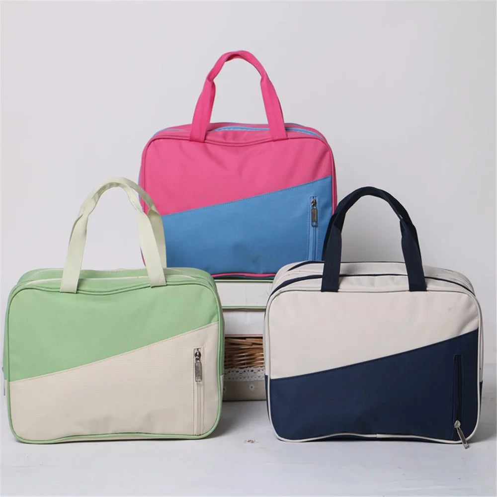 Portable Waterproof Nylon Travel Handbag Clothes Shoes Storage Sports Swimming Beach Bag - Rose Red/Blue - 4