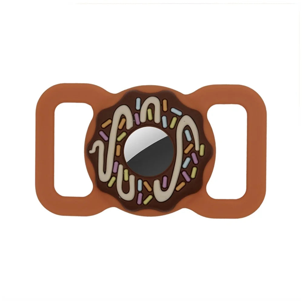 Doughnut Silicone Cover for AirTag Bluetooth-compatible Tracker Protective Case for Dogs/Cats Pets (Size: L) - Brown - 2