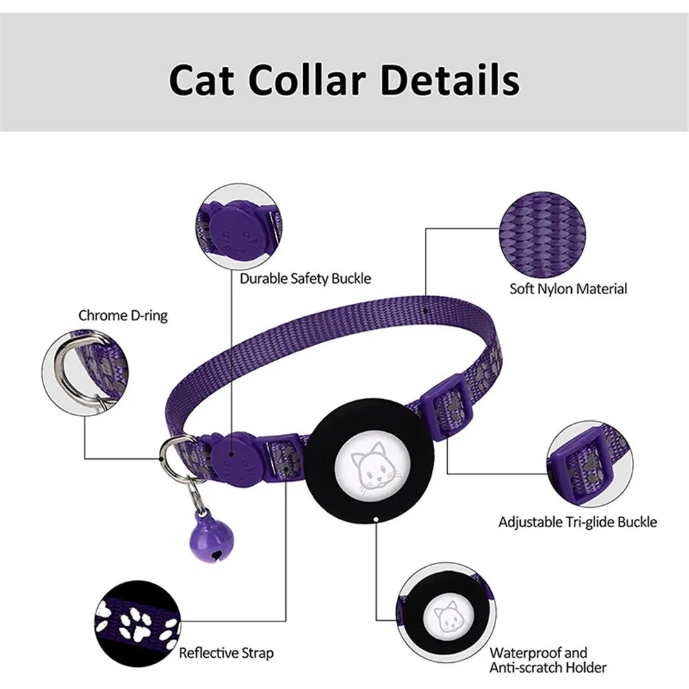 For AirTag Silicone Case Paw Pattern Reflective Pet Collar GPS Tracker Protective Cover with Bell, with Front Back Film Set - Purple - 4