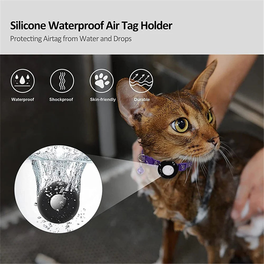 For AirTag Silicone Case Paw Pattern Reflective Pet Collar GPS Tracker Protective Cover with Bell, with Front Back Film Set - Purple - 6